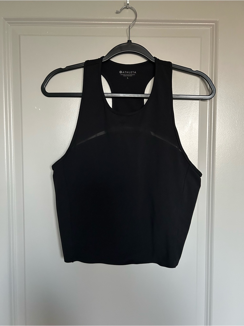 Athleta Black Racerback Mesh Cut out Crop Tank